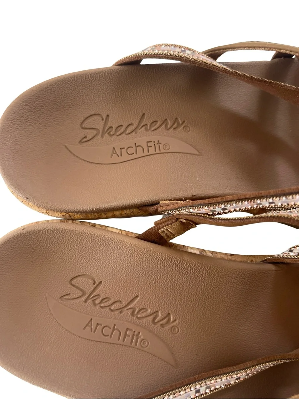 Skechers Arch Fit Beverley Wedge Sandal Cork Brown Beach Resort Womens Size 7